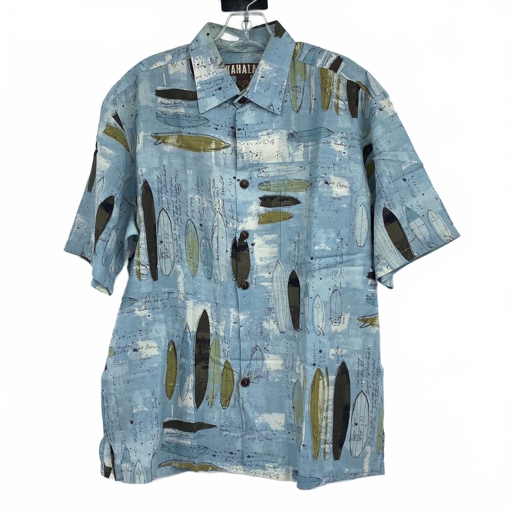 Kahala Blue/Green Cotton Blend Casual Button Down Shirt | Men’s M